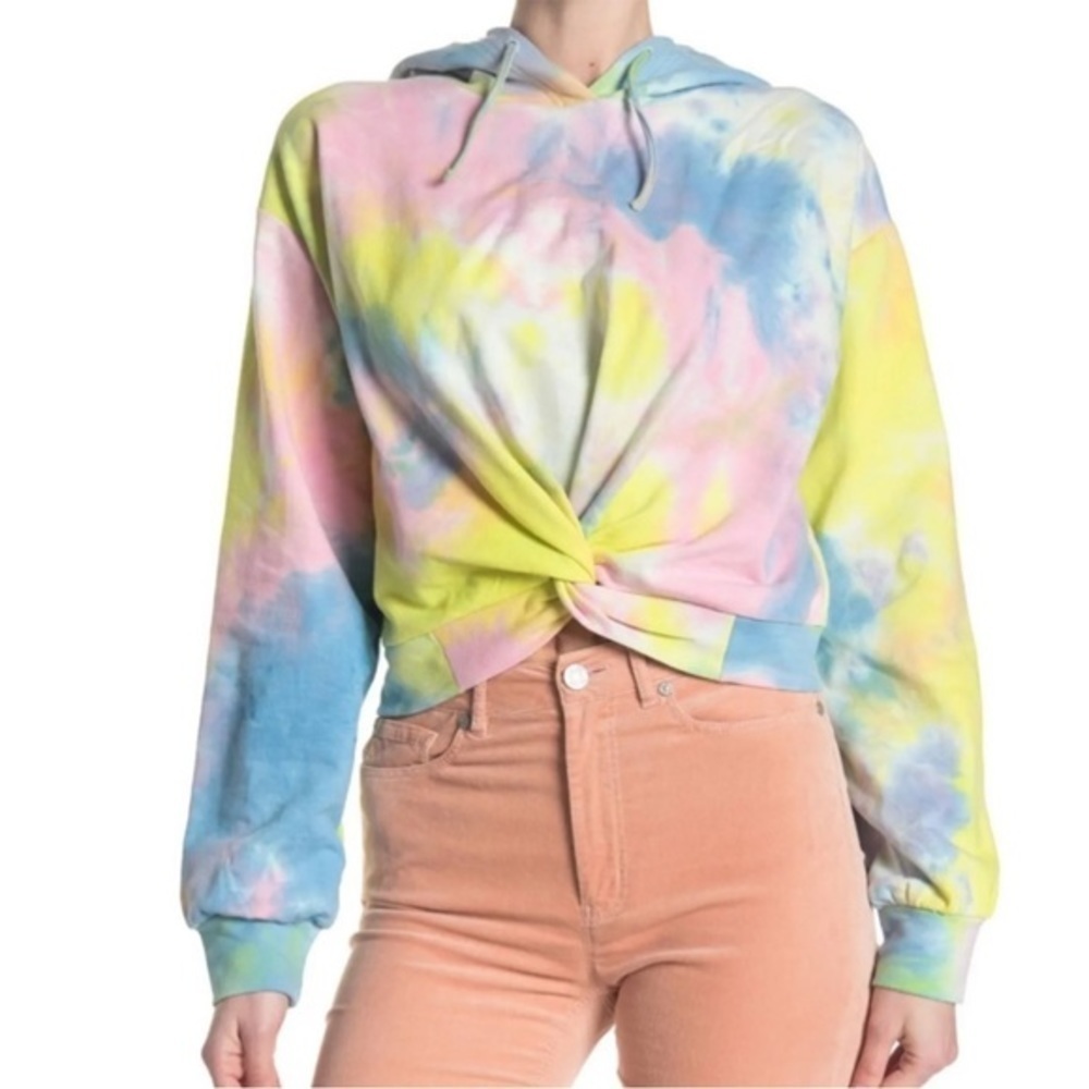 NWT Abound Twist Front Tie Dye Hoodie Sweatshirt Women’s Blue Yellow